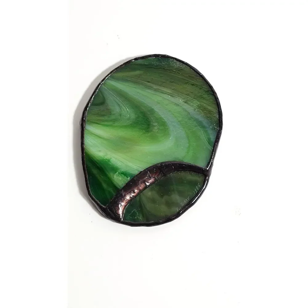 Vintage Hand Palm Vanity Mirror Green Stained Glass 70s